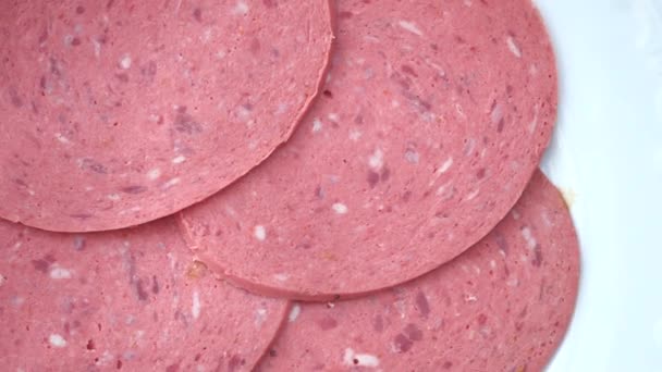 Salami Sausage Cut Thin Pieces — Wideo stockowe