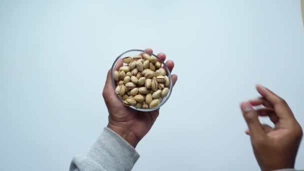 Top View Hand Pick Pistachios Nut — Stock Video