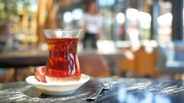 Traditional turkish tea on white table 