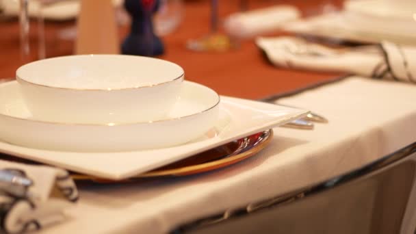 Bowl Ceramic Plate Napkin Wooden Table — Stock Video