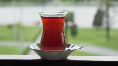 Traditional turkish tea on white table 