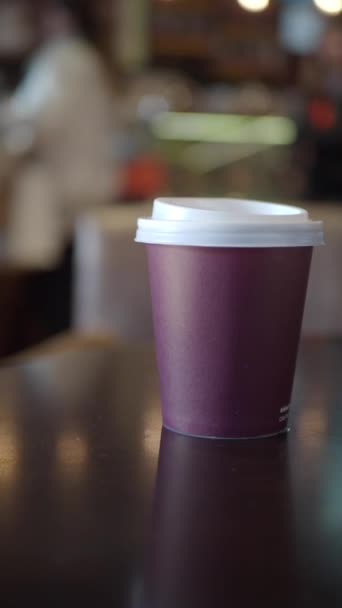 Blank Take Away Kraft Coffee Cup Table — Stock Video