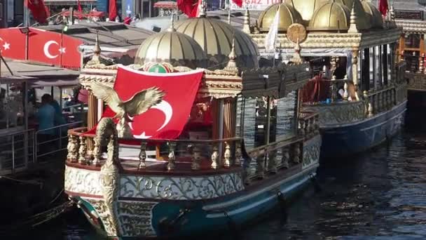 Turki Istanbul Juli 2023 Perahu Bersejarah Yang Menjual Ikan Istanbul — Stok Video