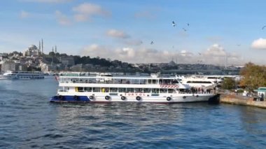Türkiye İstanbul 18 Temmuz 2023. Boğaz 'da nakliye feribotu. Feribot yolcu taşır. arkaplanda fatih cami alanı 