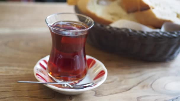 Traditional Turkish Tea White Table — Stok Video