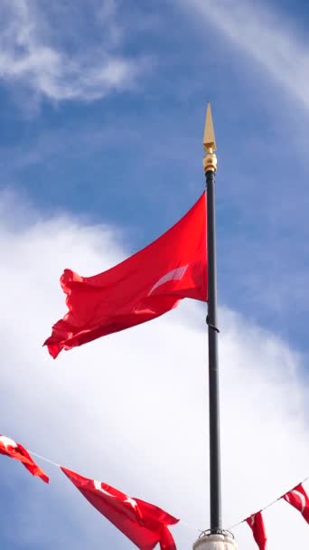 Вид Низкого Угла Турецкий Флаг Против Неба — стоковое видео