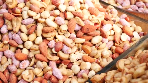 Close Many Mixed Nuts Selling Market — Stock Video