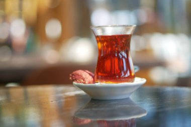 Traditional turkish tea on white table 