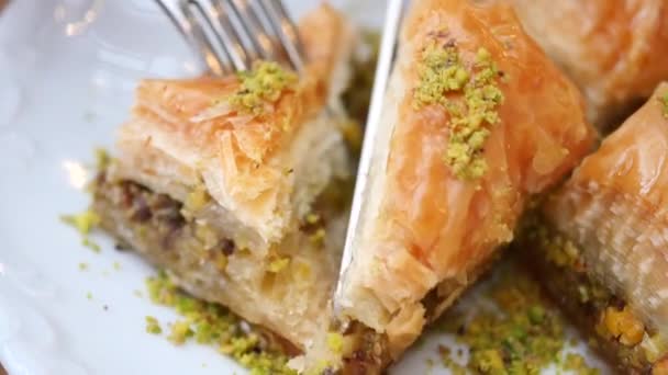 Handmade Turkish Dessert Baklava Plate — Stock Video