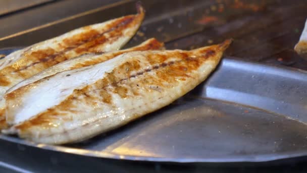 Baking Roasting Fish Barbecue Grill — Stock Video