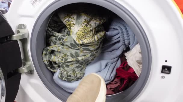 Close Panos Uma Máquina Lavar Roupa — Vídeo de Stock