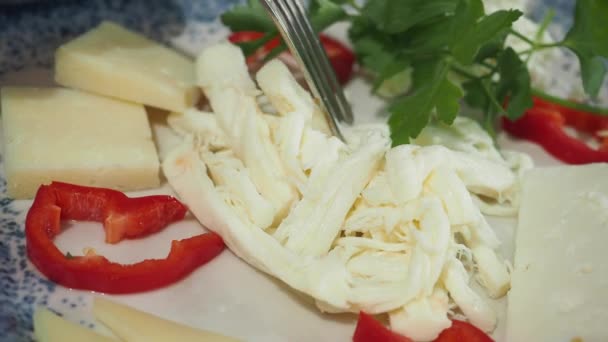 Peynirin Farklı Çeşitleri Olan Peynir Tabağı — Stok video