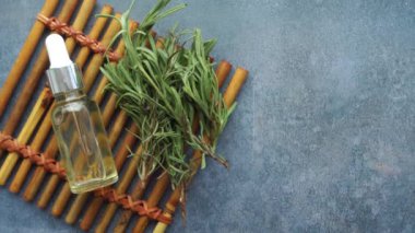  Okaliptüs, cam bir şişede yeşil yapraklı gerekli yağlar.,