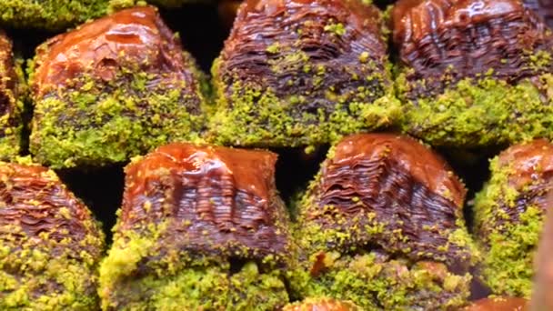 Türkisches Dessert Baklava Das Geschäft Verkauft Wird — Stockvideo