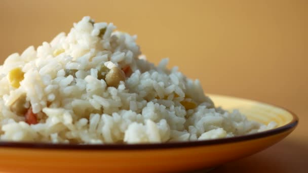 Nahaufnahme Von Gekochtem Weißen Reis — Stockvideo