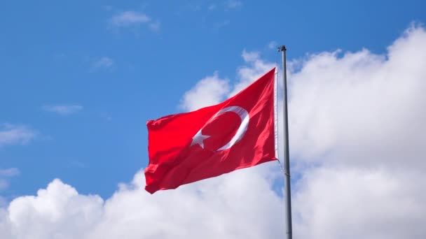 Lage Hoek Uitzicht Turkse Vlag Tegen Lucht — Stockvideo