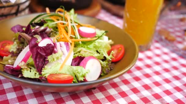 Zavřít Mísu Míchaného Zeleninového Salátu — Stock video