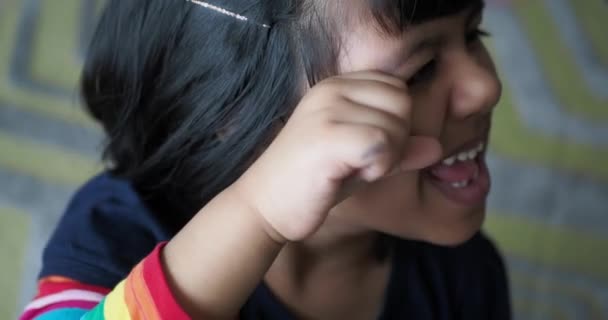 Upset Child Girl Cover Her Face Hand — Stock video