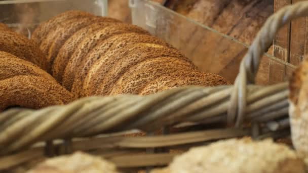 Bread Baguettes Basket Baking Shop High Quality Photo — Stock Video