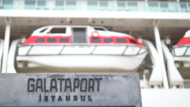 Turkey Istanbul June 2023 Galataport Text Huge Cruise Ship — Stock Video