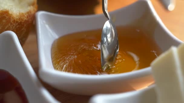 Close Fresh Honey White Bowl — Stock Video