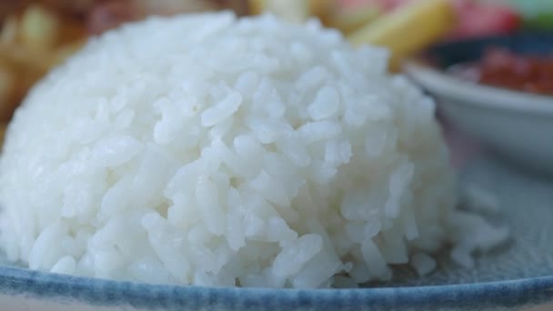 Detailní Záběr Vařené Bílé Rýže — Stock video