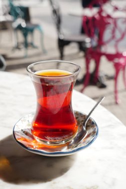 Traditional turkish tea on white table 