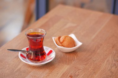 Traditional turkish tea on white table 