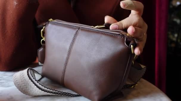 Nők Lehúzzák Cipzárt Táskájáról Közelről — Stock videók