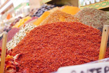 various spices in store in istanbul  clipart