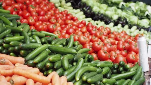 Verkauf Von Frischem Gemüse Einem Supermarkt Der Türkei — Stockvideo
