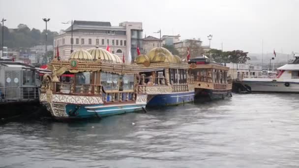 Istanbul Turciei Iulie 2023 Bărci Istorice Care Vând Pește Istanbul — Videoclip de stoc