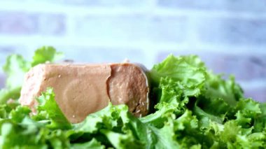 close up of canned meat on table ,