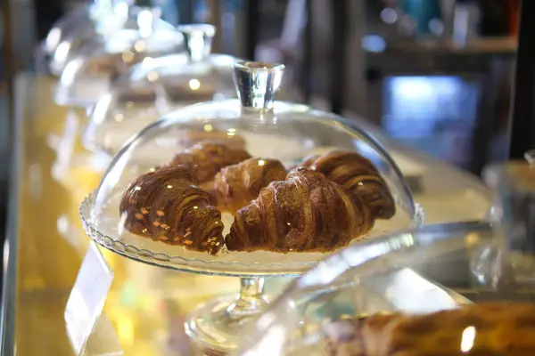 Fresh Baked Croissant Transparent Jar Coffee Shop — Stock Photo, Image