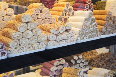 Türk usulü tatlı Türk lokumu pazarda satılıyor. Yüksek kalite fotoğraf