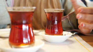 Traditional turkish tea on white table 