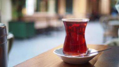 Traditional turkish tea on white table 