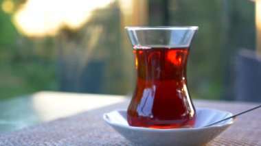 Traditional turkish tea on white table 