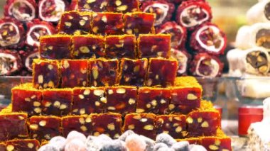 Türk usulü tatlı Türk lokumu pazarda satılıyor. Yüksek kalite fotoğraf