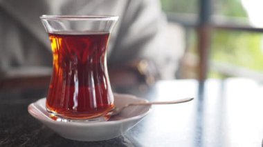 Traditional turkish tea on white table 