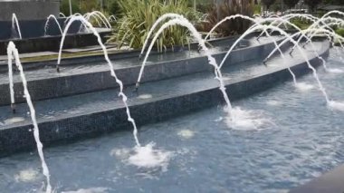 Çağdaş bir şehir ortamında sergilenen çarpıcı bir dizi canlı su jeti.