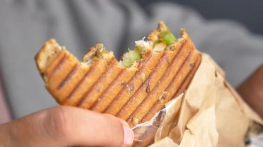 Lezzetli bir ızgara sandviç, taze sebzeler ve lezzetli bir yemek için kızarmış ekmek.