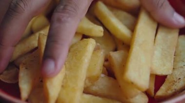 detail shot of French Fries on table .