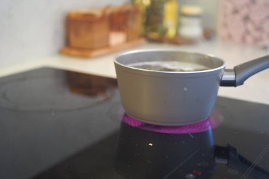 electric stove is heated to red. 