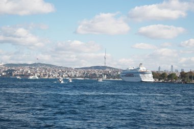 Lüks bir yolcu gemisi limana yanaştı. Heyecanla açık denizlerde heyecanlı bir yolculuk bekliyor.