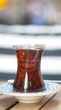 Traditional turkish tea on white table 