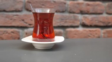 Traditional turkish tea on white table 