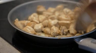 Tavada sotelenen yumuşak tavuk parçaları aromalı baharatlarla