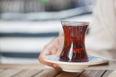 Traditional turkish tea on white table 