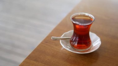 Traditional turkish tea on white table 